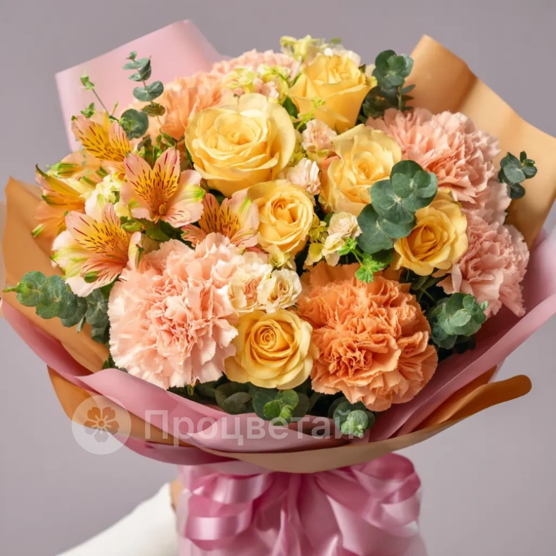 Букет с гвоздиками &laquo;Солнечный закат&raquo;