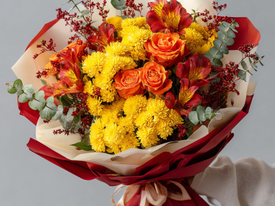 Букет с хризантемами «Тёплый взгляд»