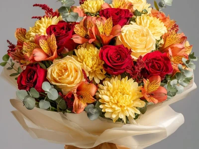 Букет с хризантемами «Огни сентября»