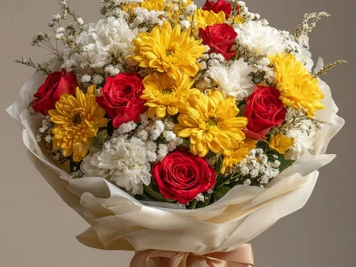 Букет с хризантемами «Осенний луч»