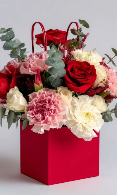 Композиция в сумочке «Цветы в ритме города»