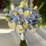 Свадебный букет с гортензией, эустомой  0