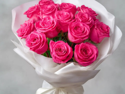 15 розовых роз 50 см