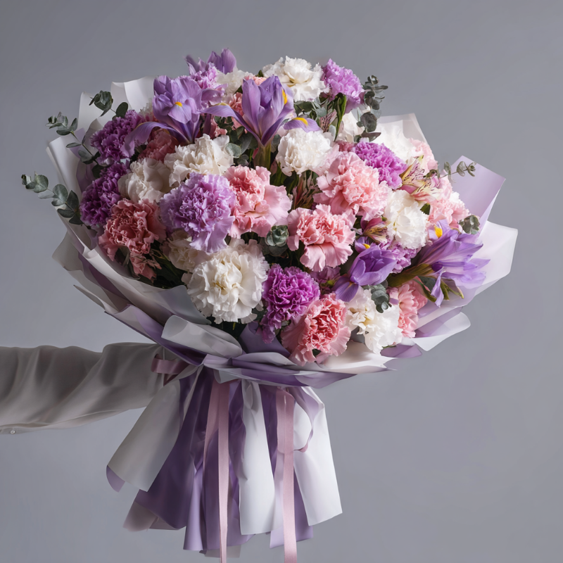 Букет с гвоздиками «Гармония оттенков»