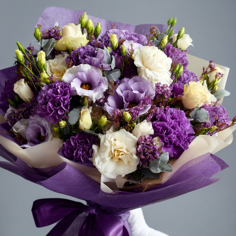 Букет с эустомами «Сиреневый шепот»